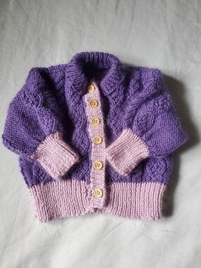 Hand Knit Cable Knit Sweater - Cardigan For Baby.